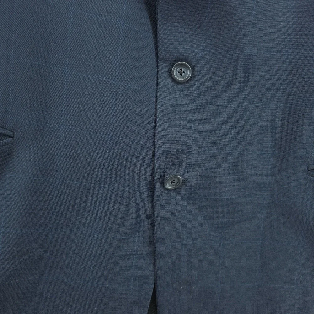 Burberry Mens Kensington Blazer 100% Wool Navy Windowpane 48L Union Made USA